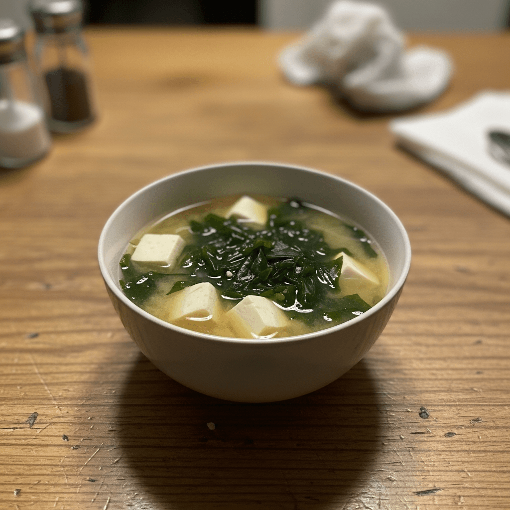 Warm Tofu Miso Soup with Seaweed