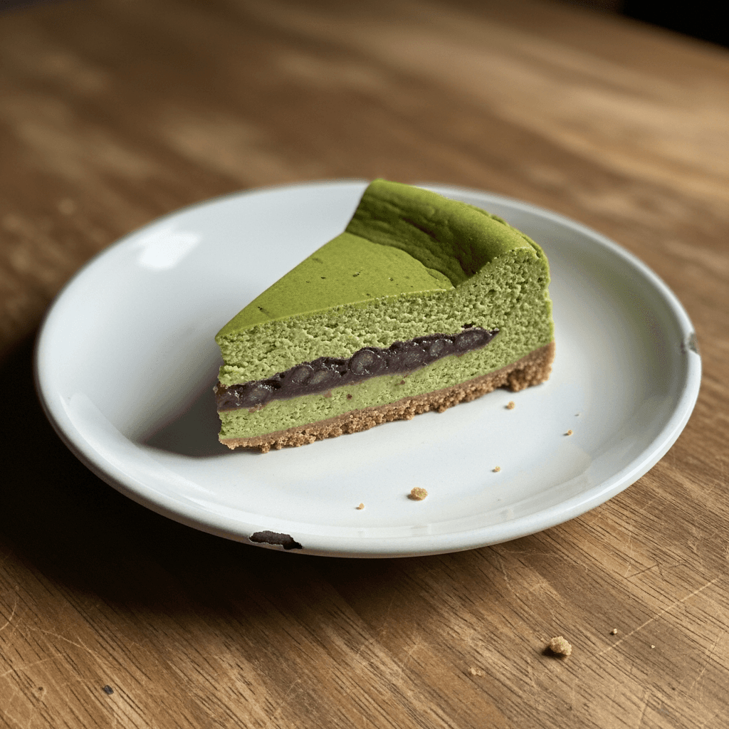 Delicate Matcha Cheesecake with Red Bean